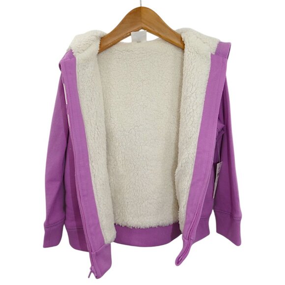 NWT Baby Gap Sherpa Lined Kanga Hoodie Size 4T Purple Sparkle Stars Logo Jacket - Picture 4 of 9